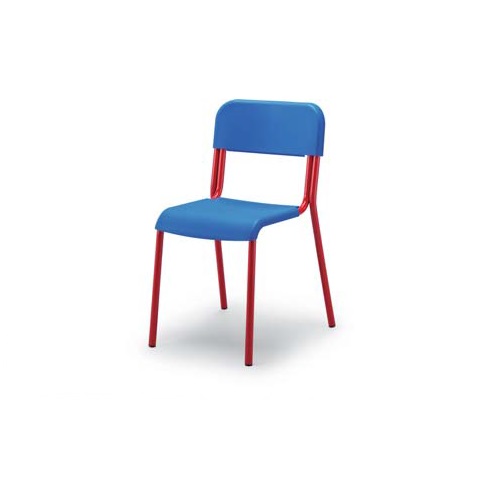 SEDIA IN PLASTICA SOVRAPPONIBILE TELAIO ROSSO SCOCCA BLU H38 CM.