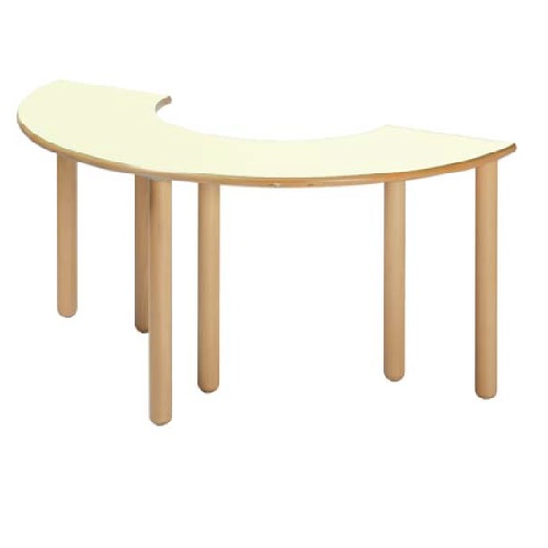 TAVOLO FAGGIO SEMICIRCOLARE 150x75 PIANO AVORIO H45 CM.